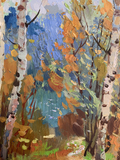 OIl painting Autumn birch grove Yuriy Suprunchuk