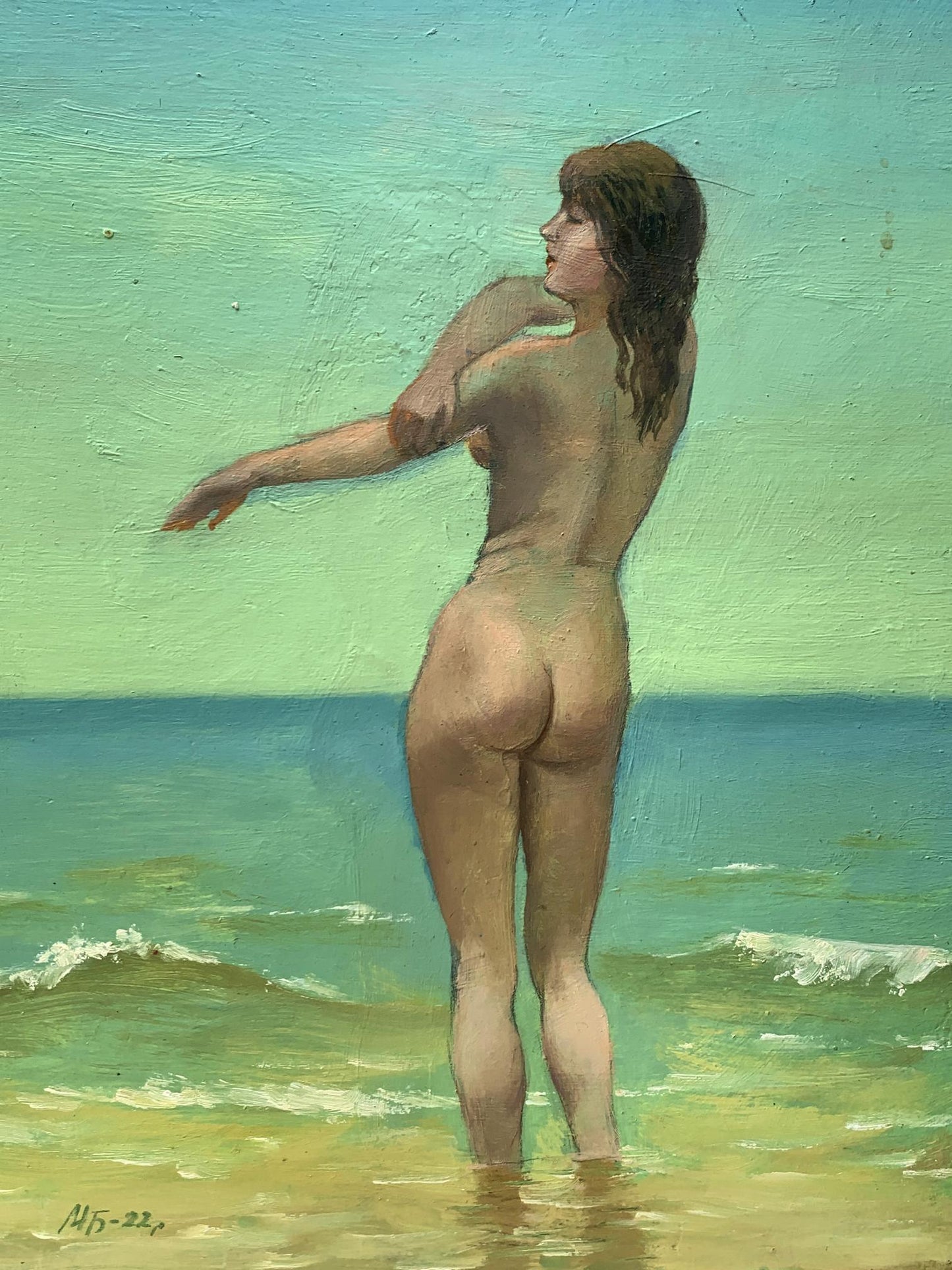 Oil painting Girl on the beach Mykhailo Burdylo