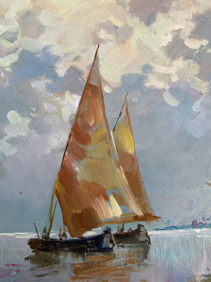 OIl painting Two sailboats at sea Yuriy Suprunchuk