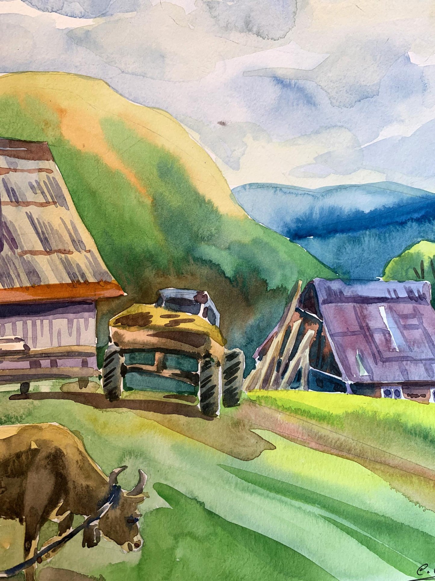 Watercolor painting Village in the mountains Svetlana Gramm