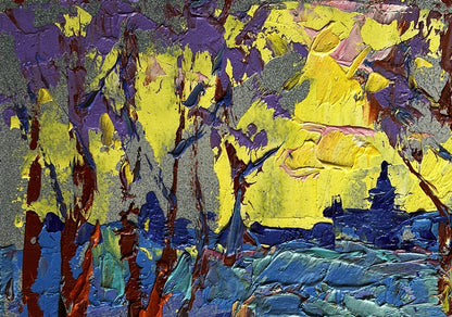Oil painting Winter evening with yellow sunset Oleksiy Ivanyuk