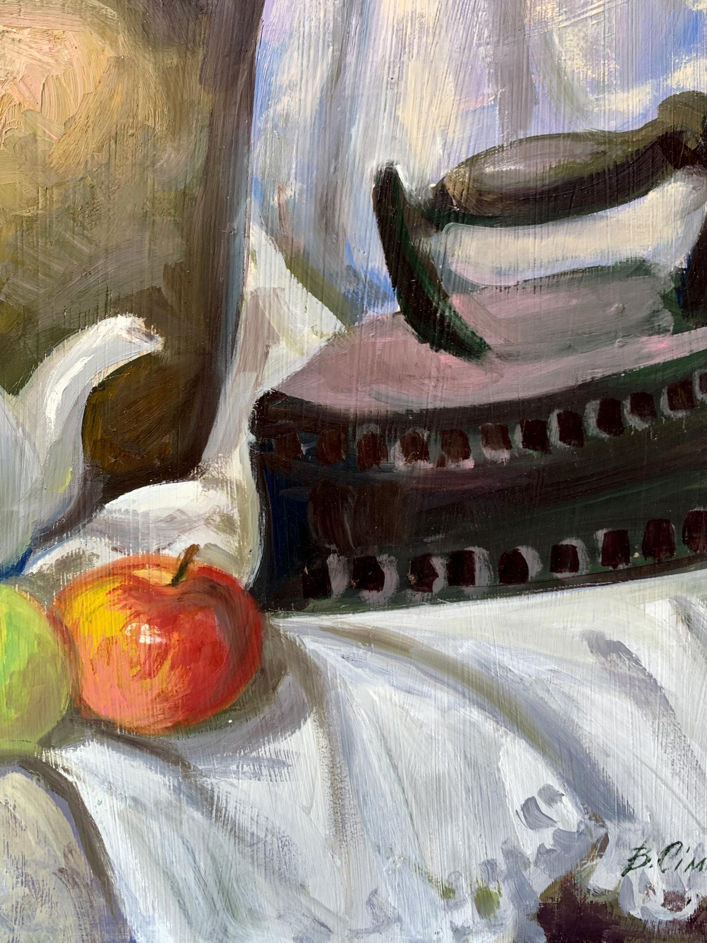 Oil painting Iron and apples Valentina Simashchuk