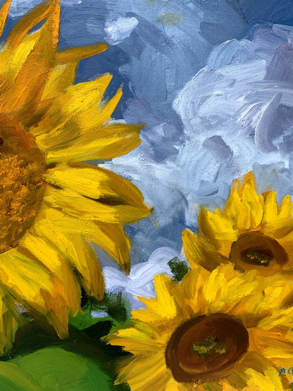 Oil painting Sunflowers and clouds Valentina Simashchuk