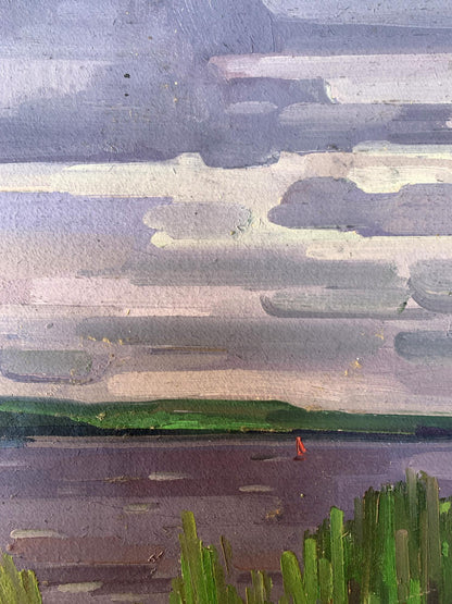 Oil painting Reeds on the river Peter Dobrev