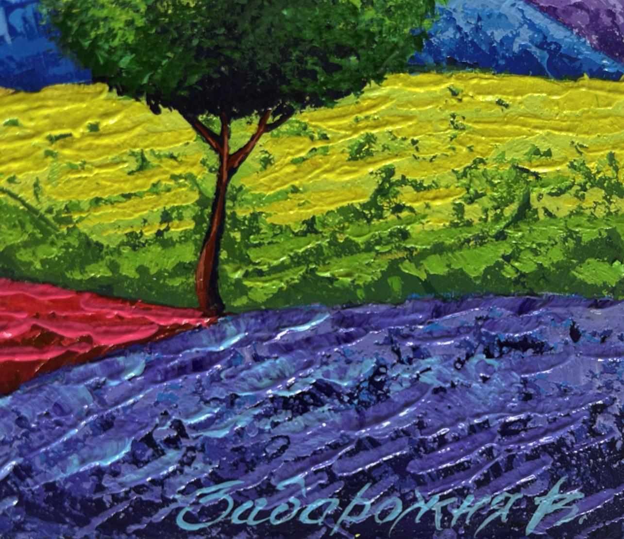 Oil painting Summer sunset over flowering slopes V. Zadorozhnya