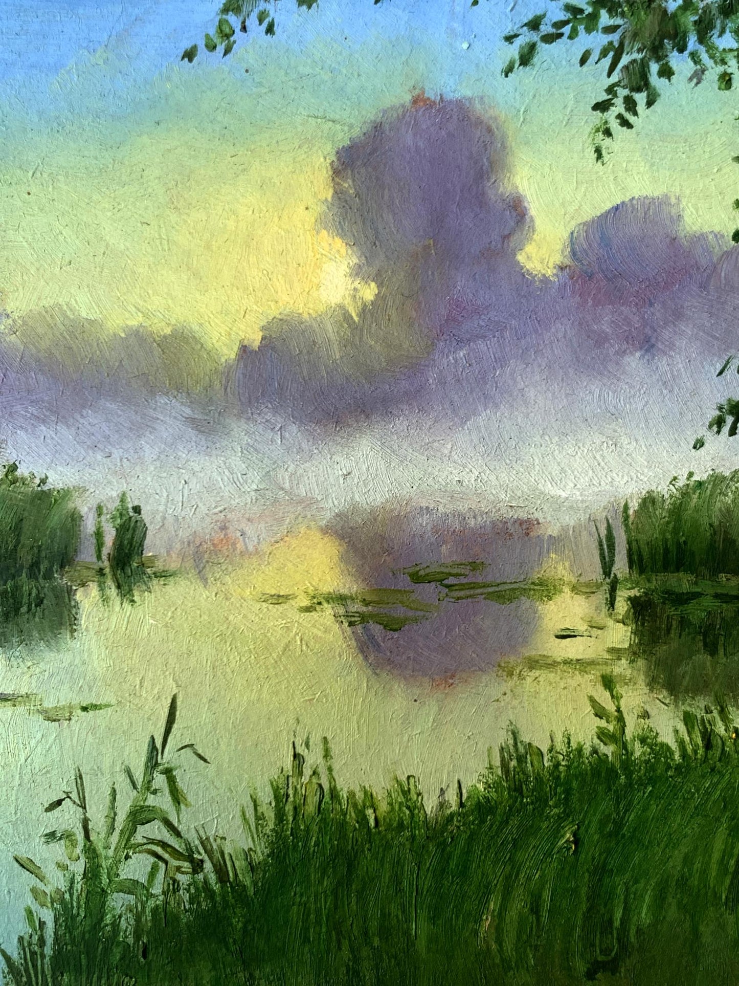 Oil painting Fog over the river