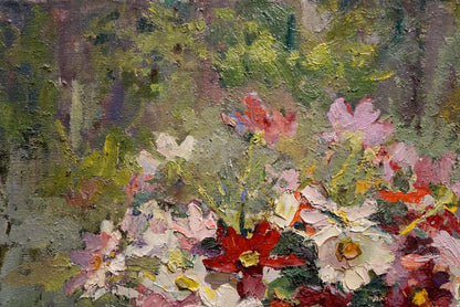 Oil painting Bouquet of flowers with apples Sokolova Zinaida Ivanovna