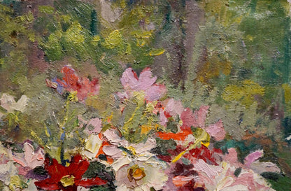 Oil painting Bouquet of flowers with apples Sokolova Zinaida Ivanovna