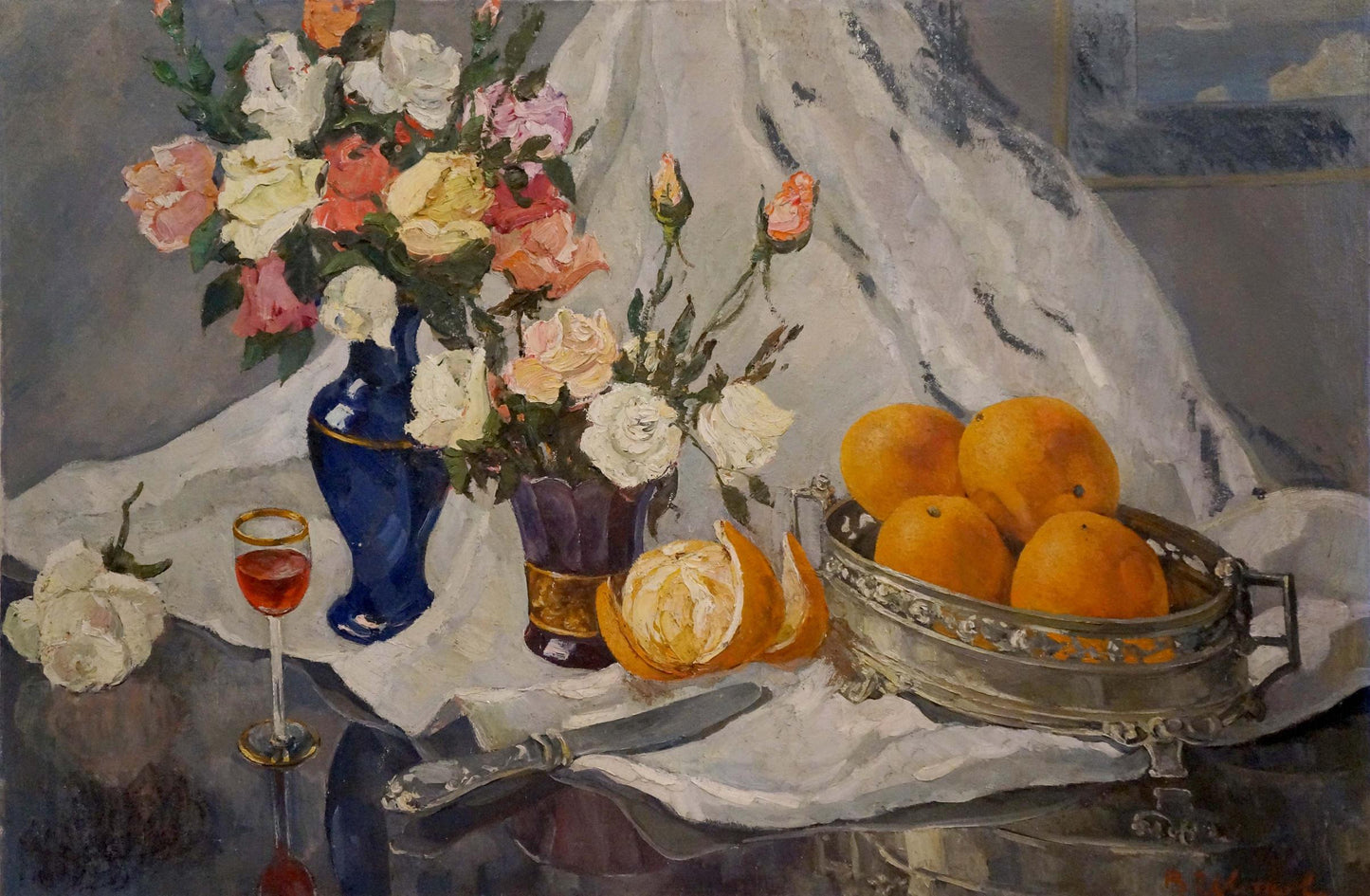 Oil painting Roses and oranges Tsvetkova Valentina Petrovna