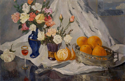 Oil painting Roses and oranges Tsvetkova Valentina Petrovna
