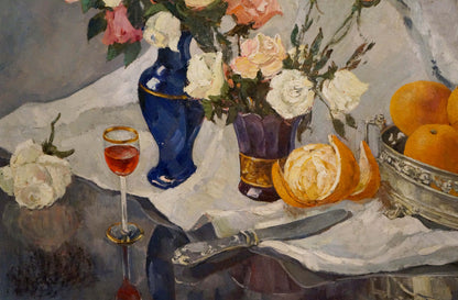 Oil painting Roses and oranges Tsvetkova Valentina Petrovna