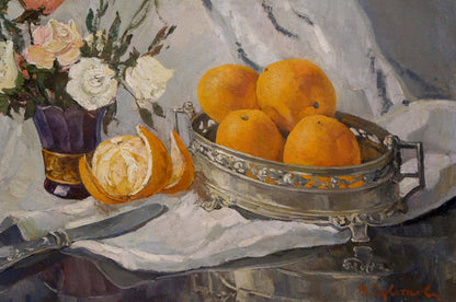 Oil painting Roses and oranges Tsvetkova Valentina Petrovna