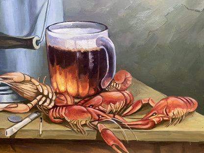 Oil painting Beer and crayfish Unknown artist