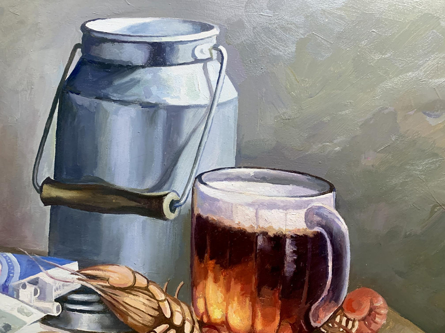 Oil painting Beer and crayfish Unknown artist