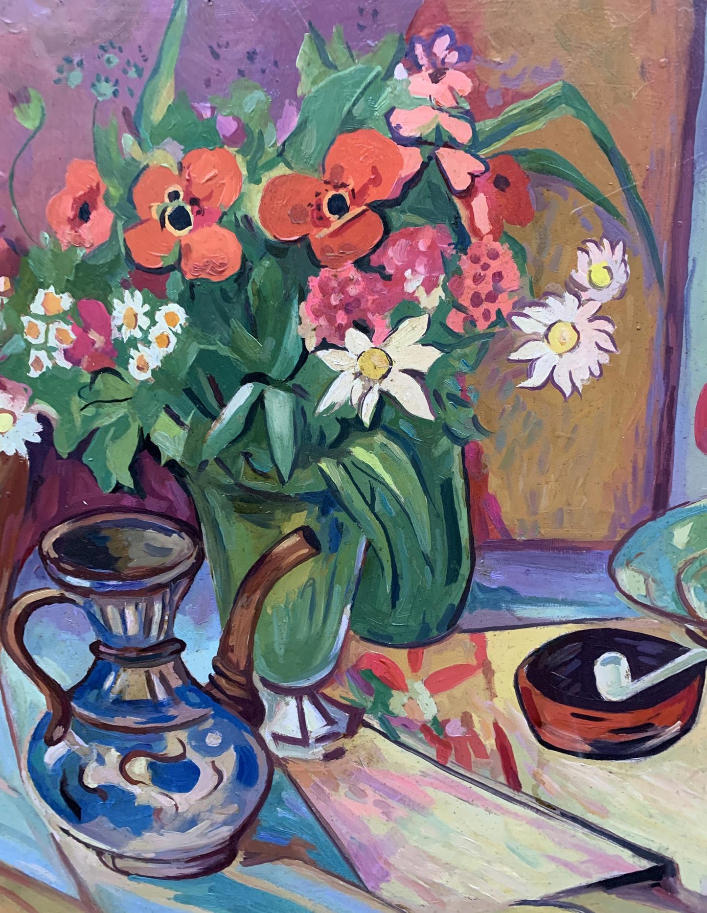 Oil painting Flowers on the table Unknown artist