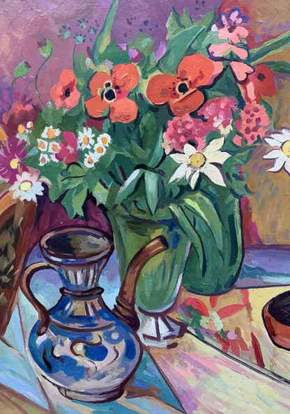 Oil painting Flowers on the table Unknown artist