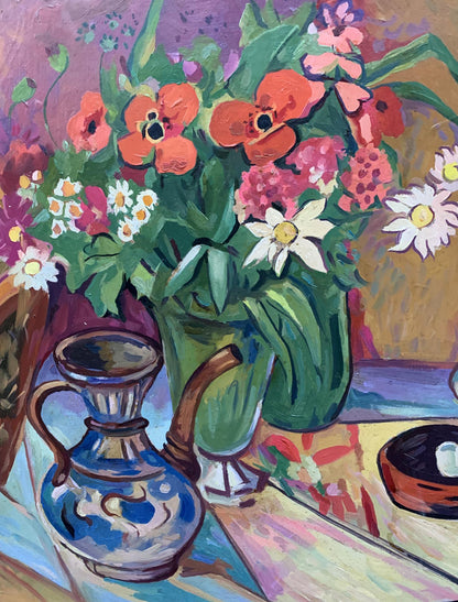 Oil painting Flowers on the table Unknown artist