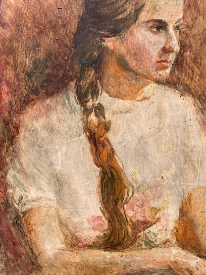 Ivan Nikolaevich Bespalov presents his oil painting, Portrait of a Daughter