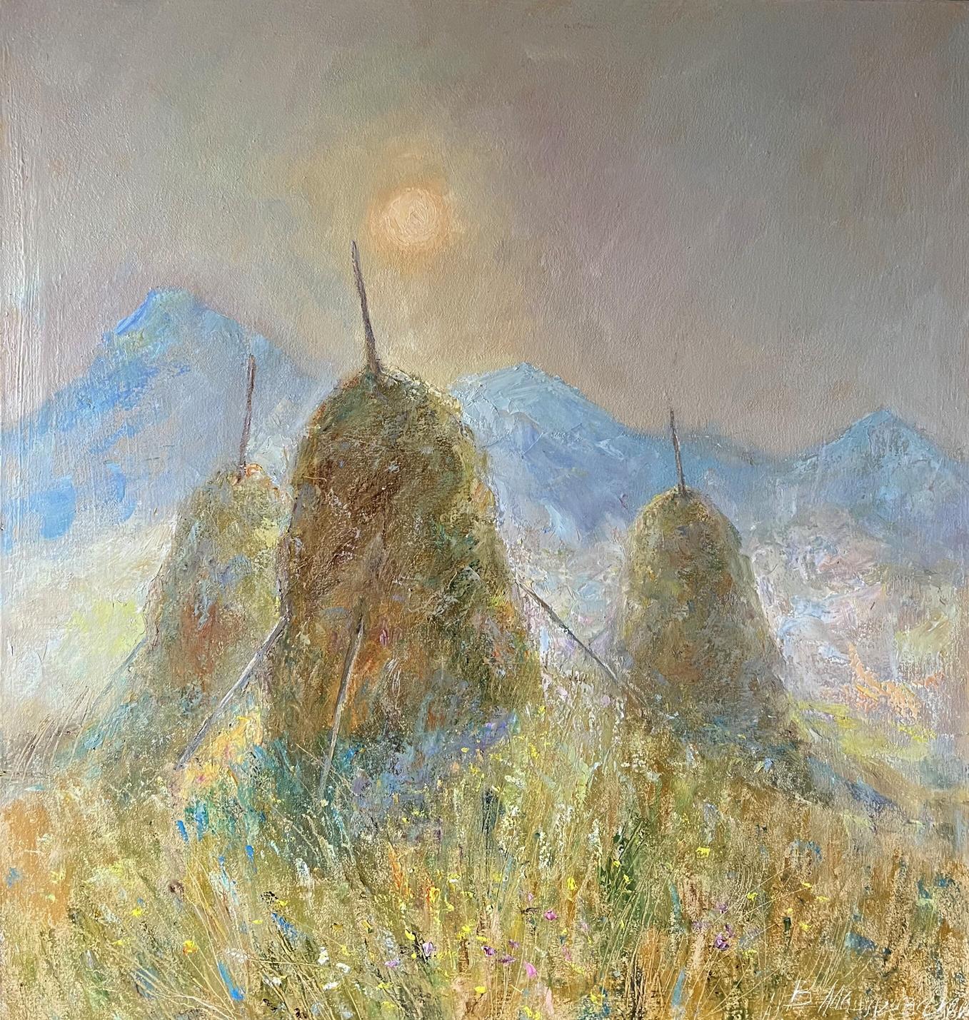 Oil painting Morning haystacks V. Mishurovsky