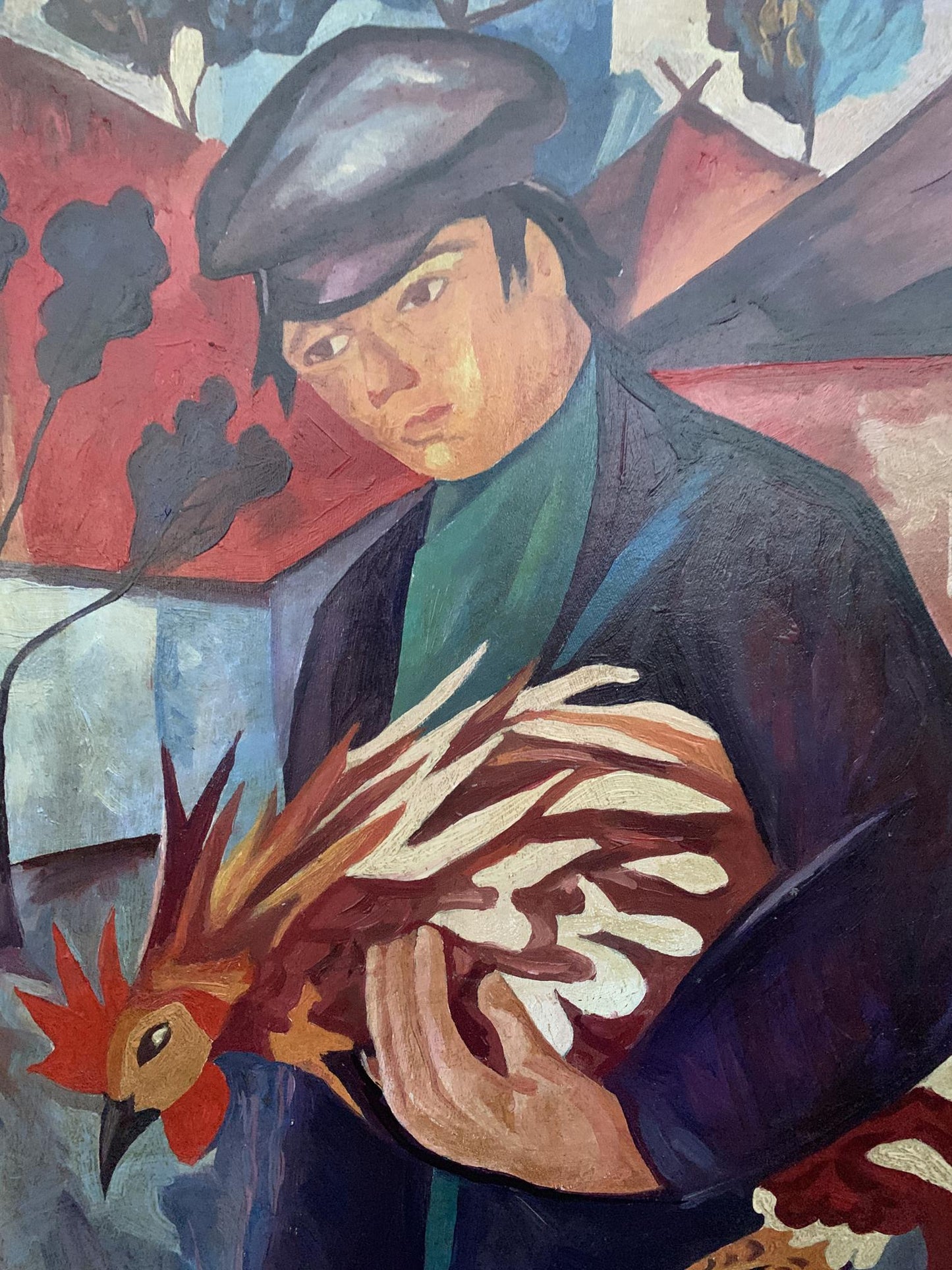 Oil painting Man with a rooster V. Konotopsky