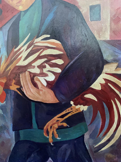 Oil painting Man with a rooster V. Konotopsky