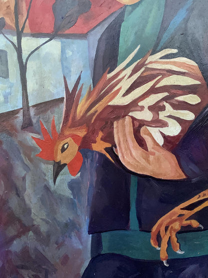 Oil painting Man with a rooster V. Konotopsky