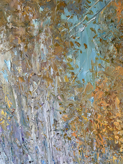 Oil painting Autumn birch grove V. Mishurovsky