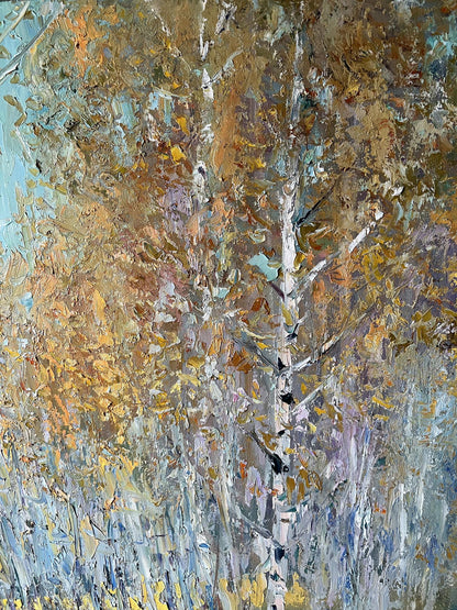Oil painting Autumn birch grove V. Mishurovsky