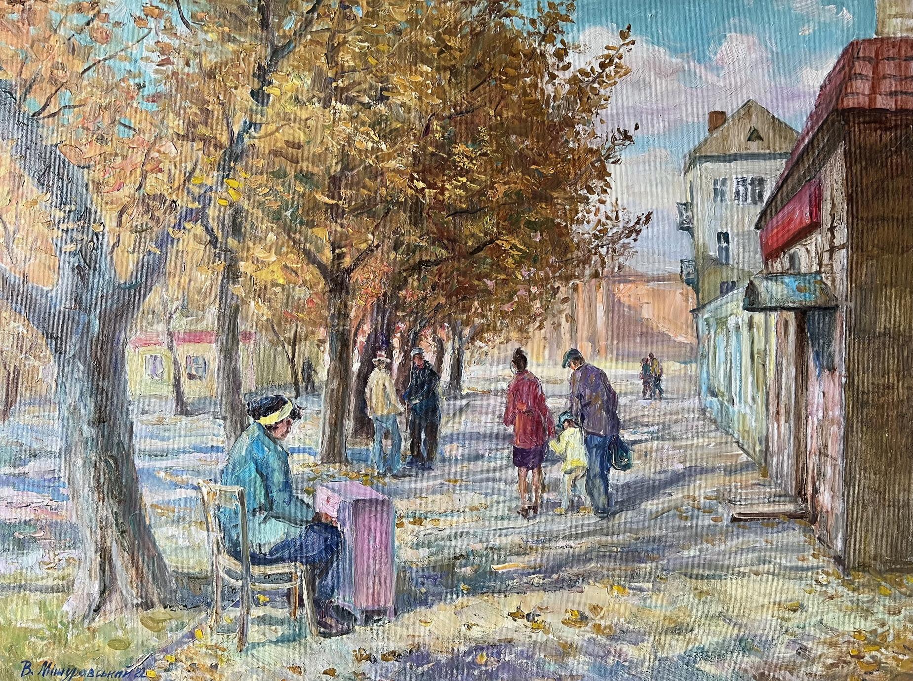 Oil painting Autumn on the chestnut street V. Mishurovsky