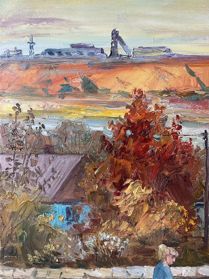 Oil painting Autumn evening in the city V. Mishurovsky