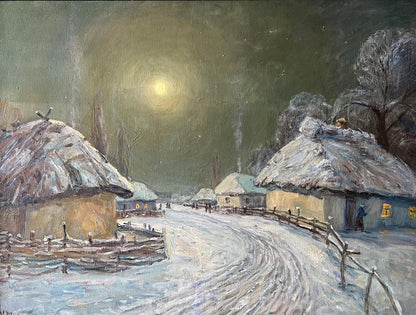Oil painting Winter evening V. Mishurovsky