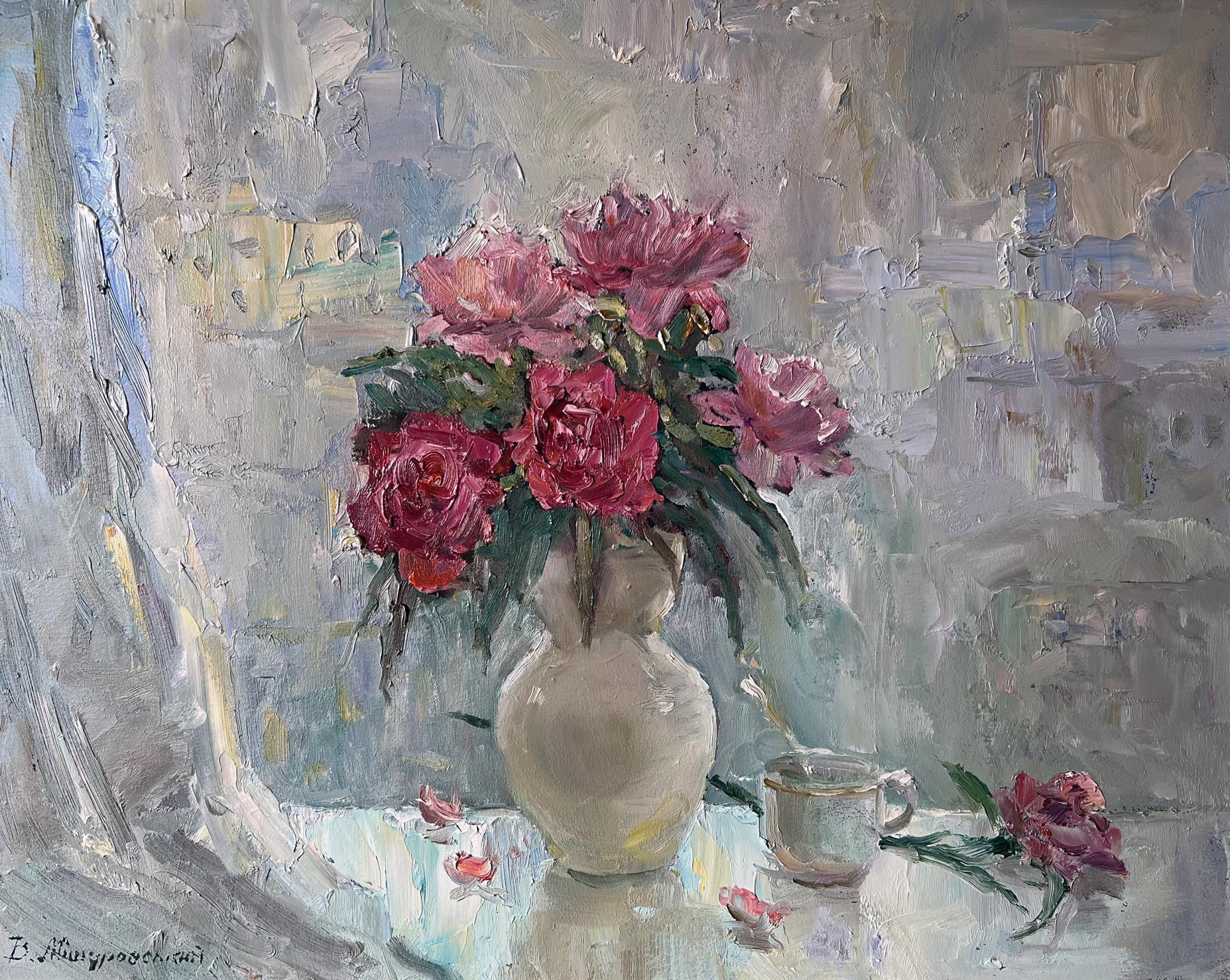 Oil painting Peonies on the windowsill V. Mishurovsky