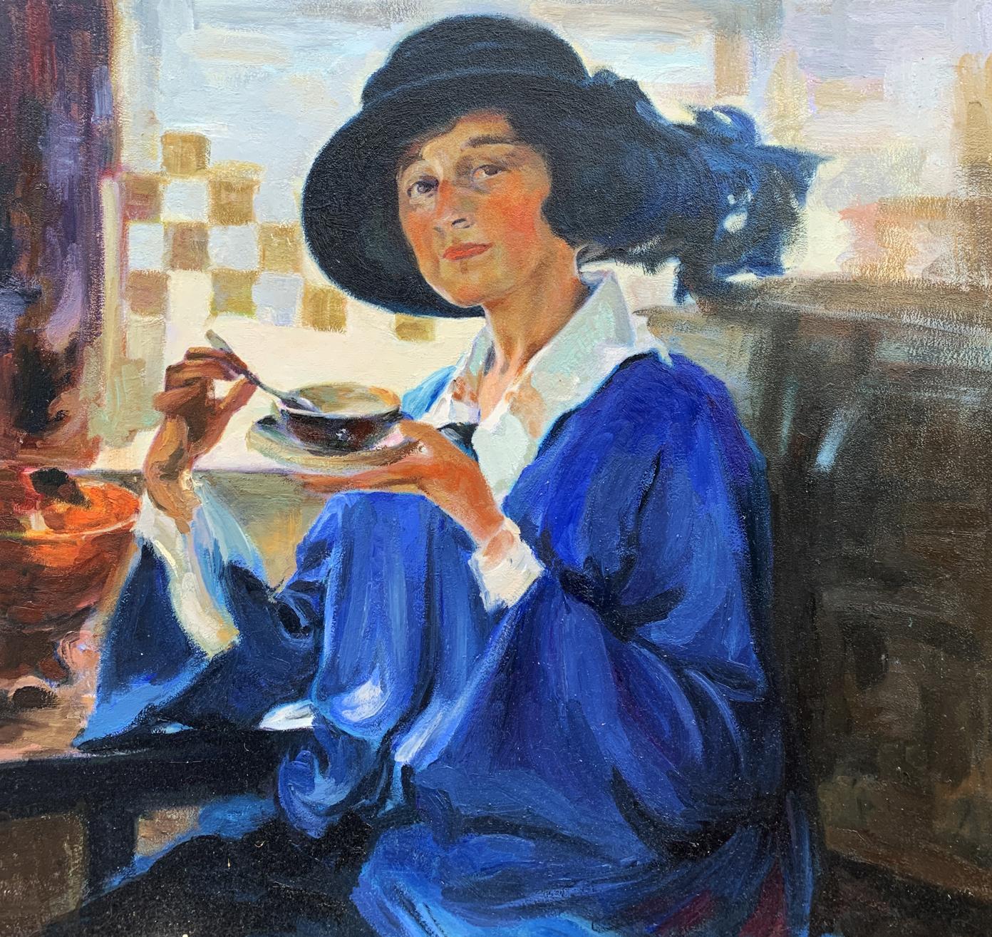 Oil painting Woman having tea Boris Serdyuk