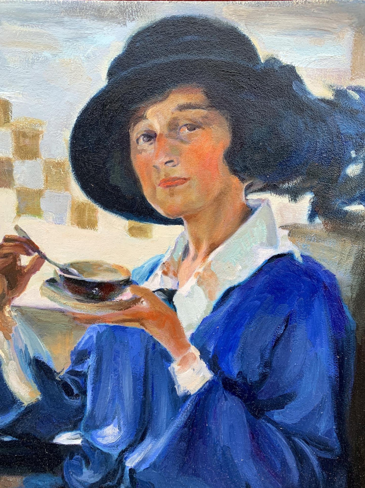 Oil painting Woman having tea Boris Serdyuk