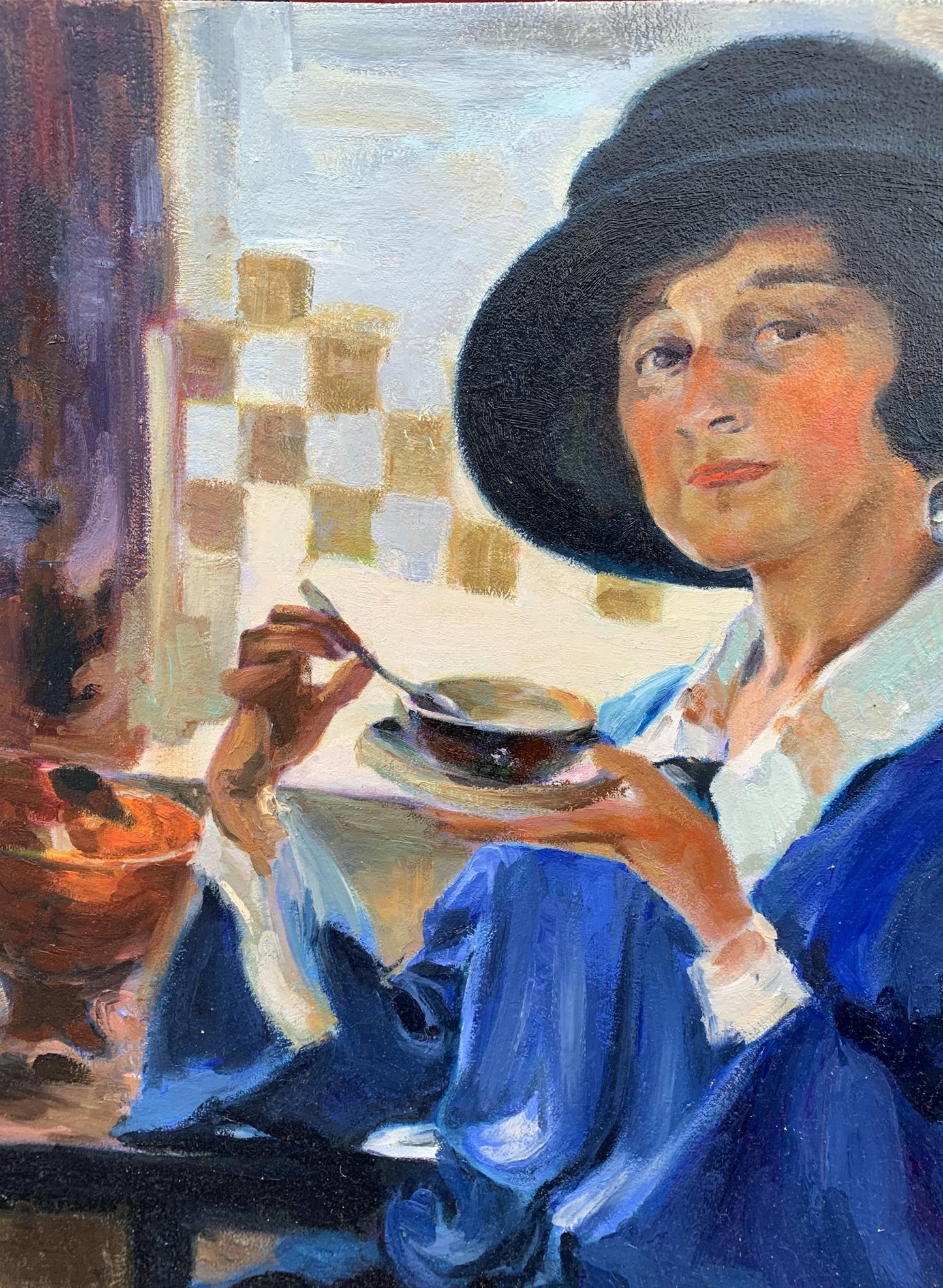 Oil painting Woman having tea Boris Serdyuk