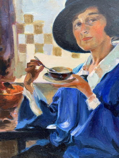 Oil painting Woman having tea Boris Serdyuk