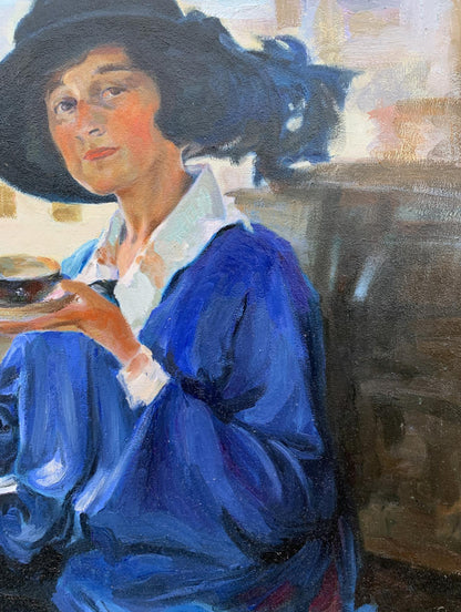 Oil painting Woman having tea Boris Serdyuk