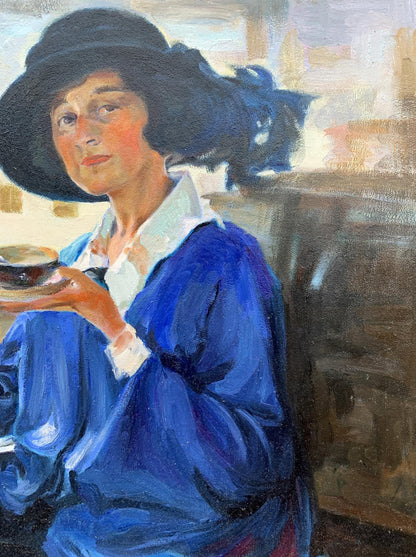 Oil painting Woman having tea Boris Serdyuk