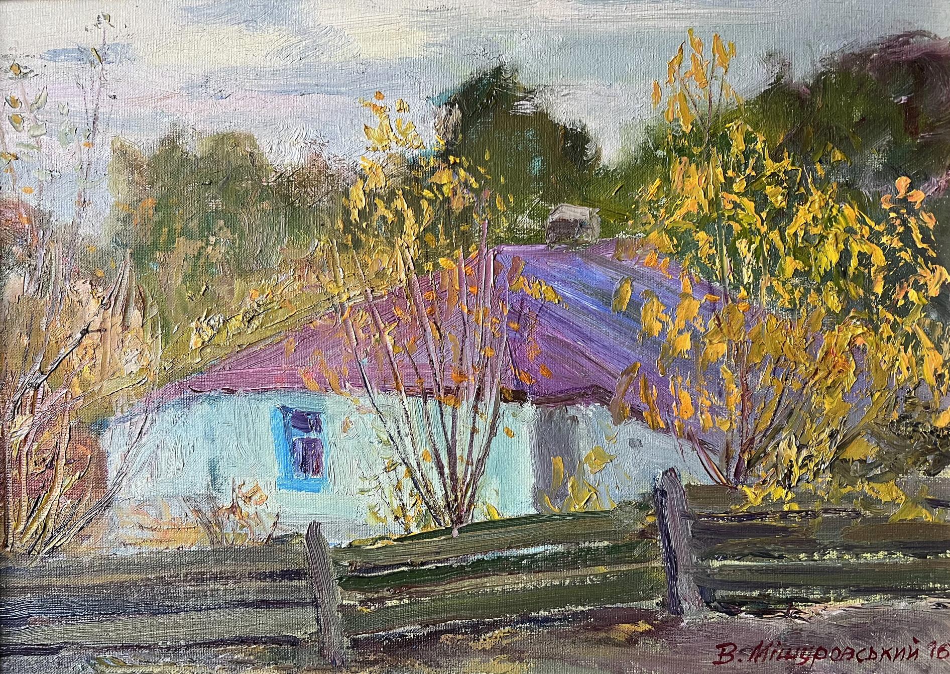 Oil painting House in autumn evening V. Mishurovsky