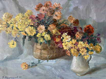 Oil painting Chrysanthemums on the table V. Mishurovsky