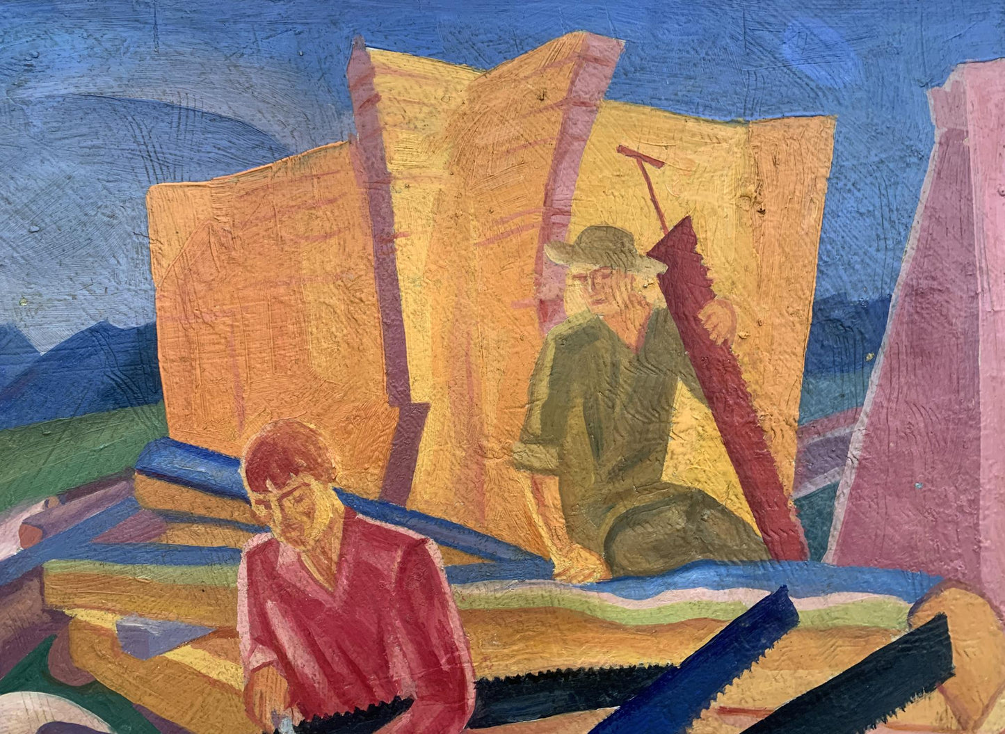 Abstract oil painting At a construction site V. Konotopsky
