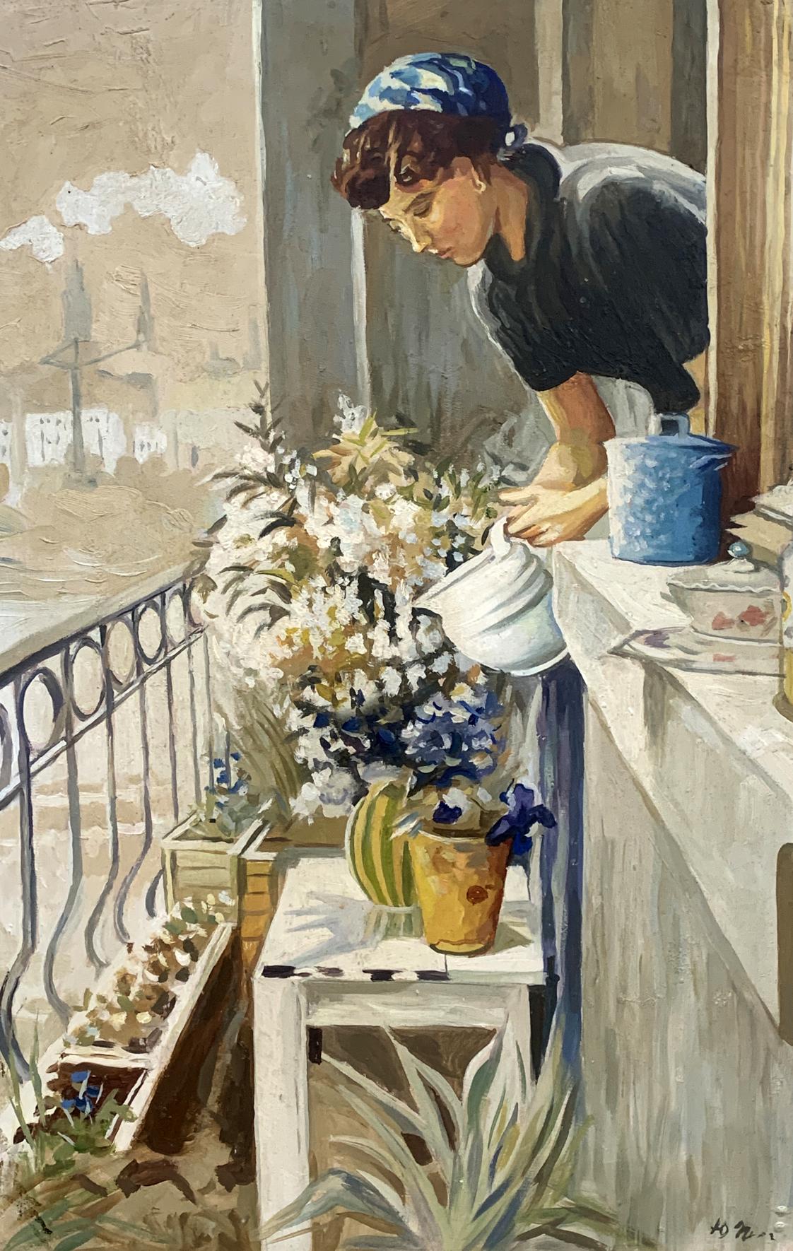 Oil painting On the balcony V. Konotopsky