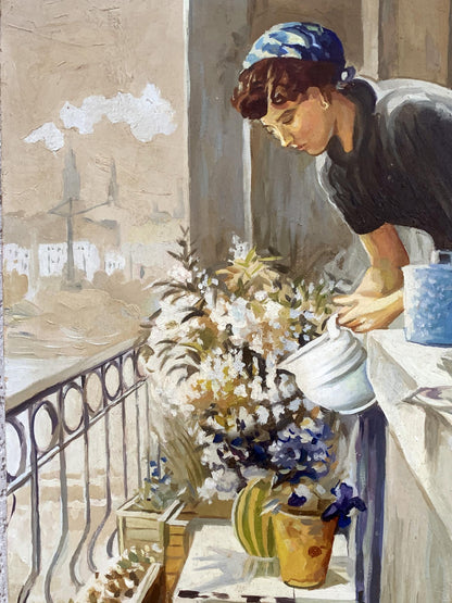 Oil painting On the balcony V. Konotopsky