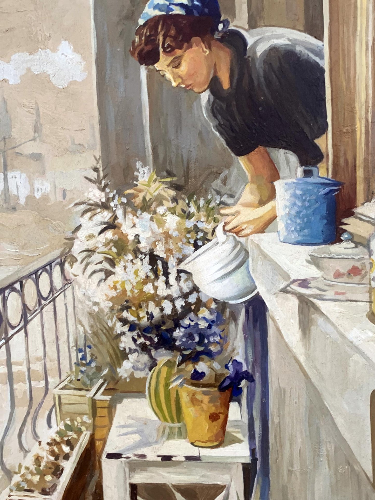 Oil painting On the balcony V. Konotopsky