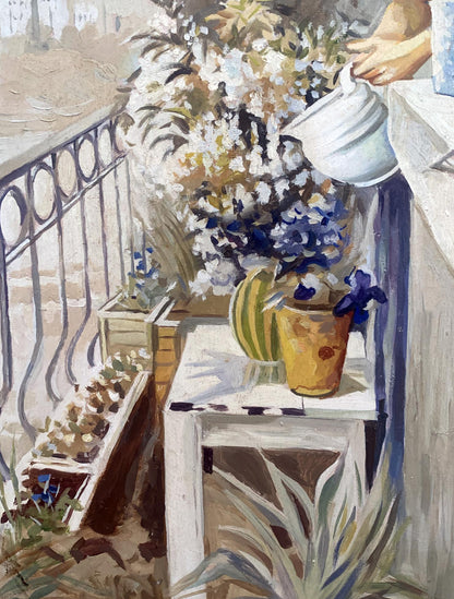 Oil painting On the balcony V. Konotopsky