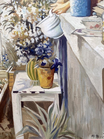 Oil painting On the balcony V. Konotopsky