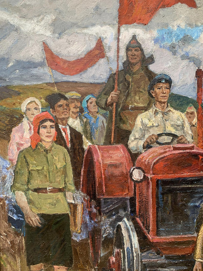 Oil painting First tractor Weissburg Efim Efimovich