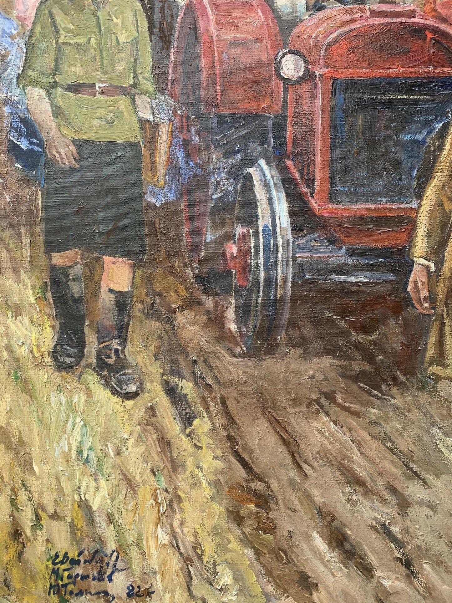 Oil painting First tractor Weissburg Efim Efimovich