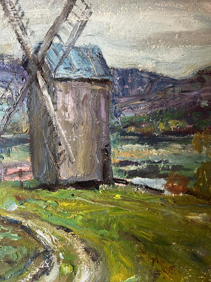 Oil painting Windmill in the field V. Mishurovsky