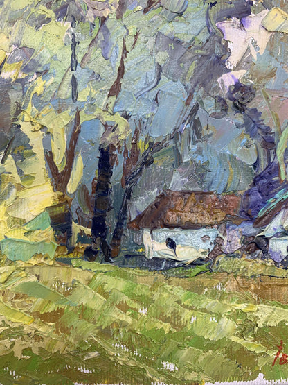Oil Painting Village Nature Landscape 